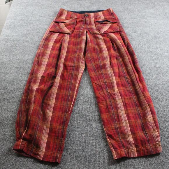 Free People Pants Womens 0 Birch Wide Leg Red Plaid Cargo Boho Casual Y2K Grunge - Picture 1 of 12